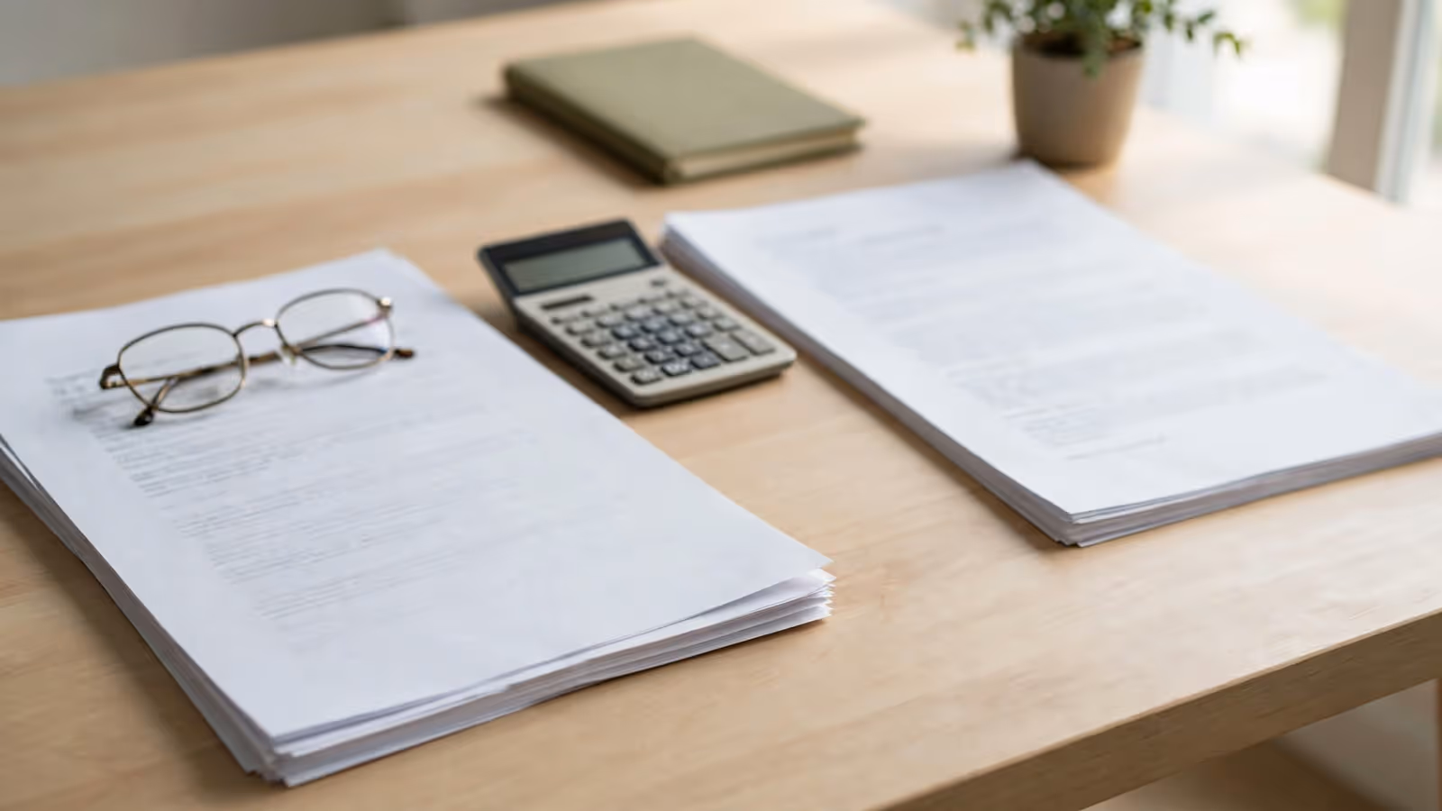 Comparación de dos ofertas de crédito impresas sobre un escritorio con una calculadora