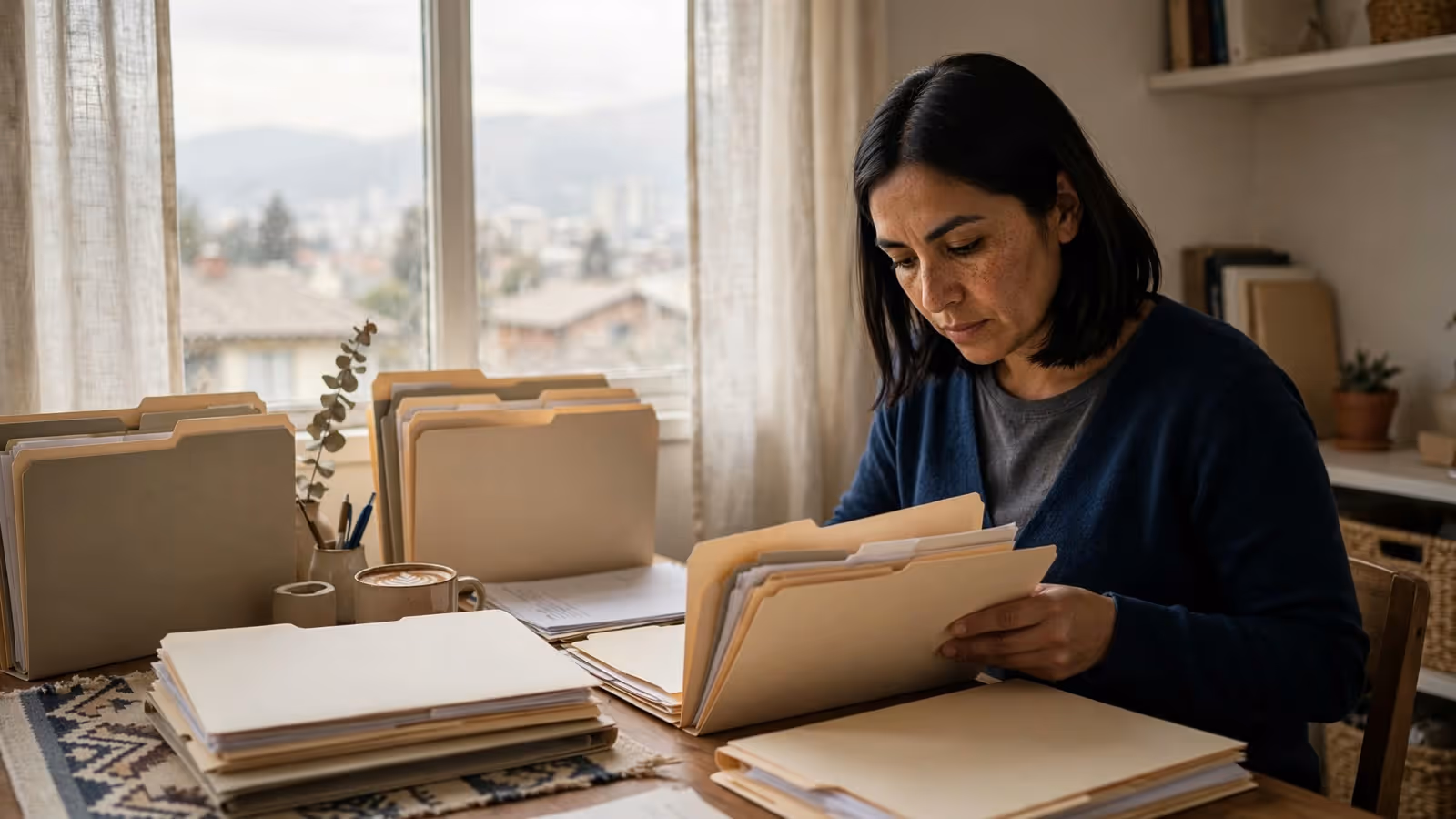 Profesional independiente chilena ordenando sus boletas de honorarios